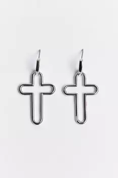 Серьги-гвоздики серебристые с крестами