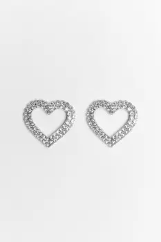 Серьги-гвоздики в виде сердец со стразами