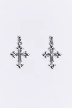 Серьги-крестики серебристые с кристаллом