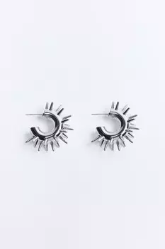 Серьги-полукольца серебристые с шипами