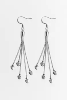 Серьги с цепочками и подвесками-сердечками