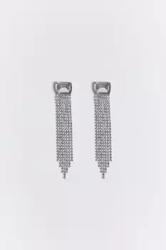 Серьги серебристые со стразами и кристаллом