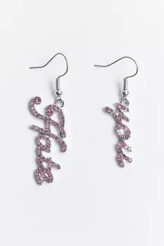 Серьги в виде надписи со стразами