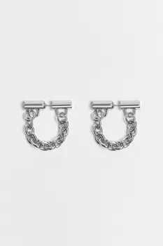 Серьги-гвоздики серебристые с цепочкой