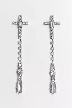 Серьги длинные в виде крестов со стразами