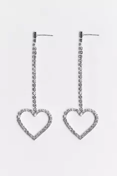 Серьги длинные с сердечком и стразами