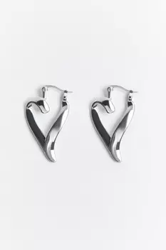 Серьги серебристые в виде абстрактного сердца