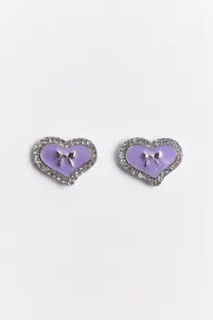 Серьги-сердечки с бантиками и стразами