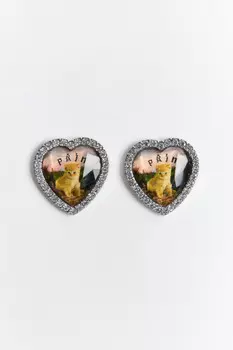 Серьги-сердечки с котятами и стразами