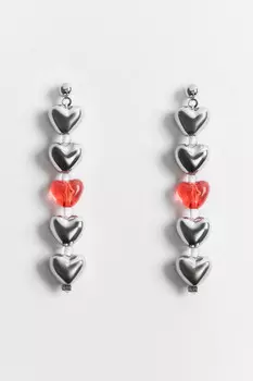 Серьги-гвоздики длинные с сердечками