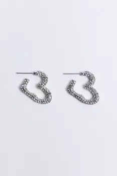 Серьги-полукольца в виде сердец со стразами