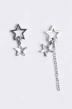Серьги-гвоздки со звездочками и цепочкой