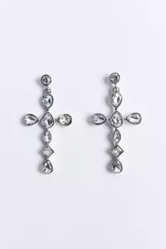 Серьги в виде креста с кристаллами