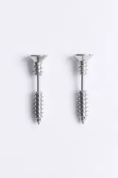 Серьги серебристые в виде саморезов