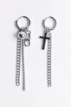 Серьги-конго серебристые с подвесками