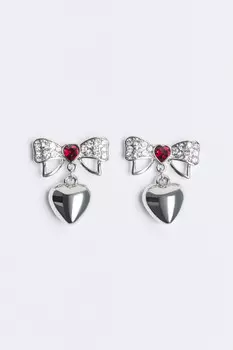 Серьги-бантики со стразами и сердечками