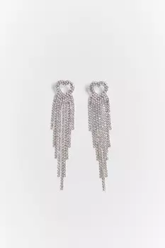 Серьги длинные с сердечком и стразами