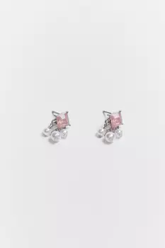 Серьги-гвоздики с кристаллом и бусинками