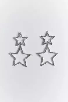 Серьги серебристые в виде звезд со стразами