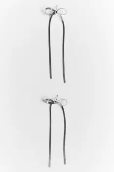 Серьги-гвоздики серебристые в виде бантов