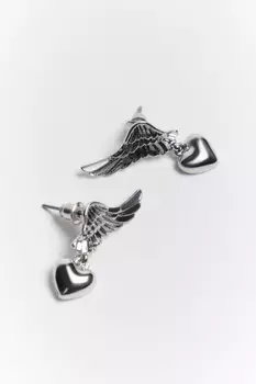Серьги-гвоздики с крыльями и сердечками