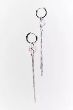 Серьги-конго с цветком и цепочкой