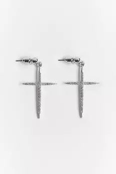 Серьги-гвоздики с крестами и стразами