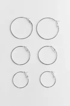 Набор серег-колец серебристых (3 пары)
