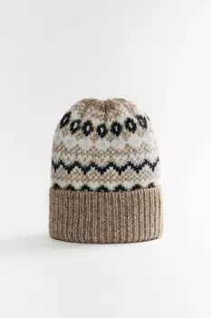 Шапка-бини вязаная с принтом в стиле лопапейса