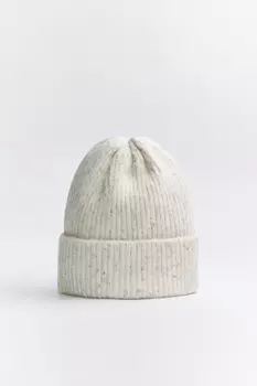 Шапка-бини вязаная в рубчик с отворотом