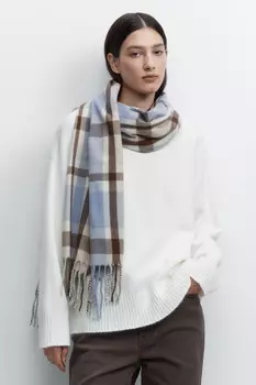 Шарф длинный клетчатый с бахромой