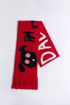 Шарф с бахромой и принтом с надписями