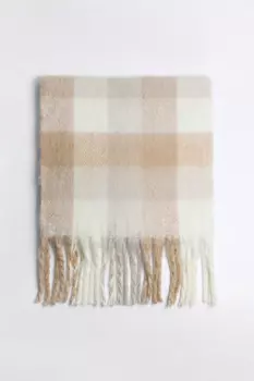 Шарф толстой вязки клетчатый с бахромой