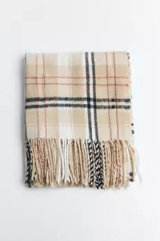 Шарф тонкой вязки клетчатый с бахромой