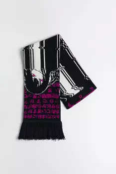 Шарф тонкой вязки с бахромой и принтом