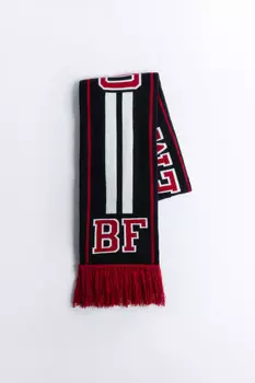 Шарф вязаный с бахромой и надписью