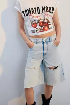 Шорты-бермуды джинсовые рваные