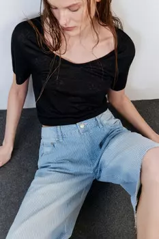 Шорты-бермуды джинсовые в полоску