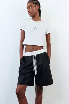 Шорты-бермуды костюмные с двойным поясом