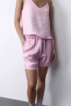 Шорты домашние атласные с поясом на завязках