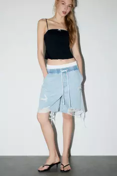 Шорты джинсовые рваные с бельевым поясом