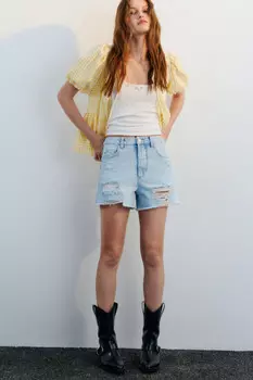 Шорты джинсовые рваные с высокой посадкой