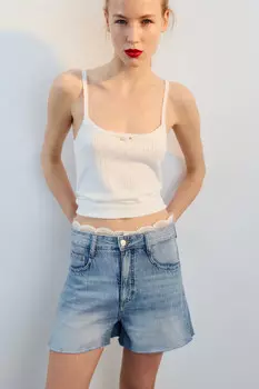 Шорты джинсовые с кружевом на поясе