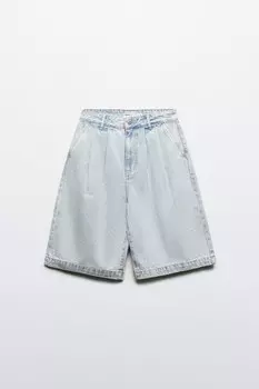 Шорты джинсовые со складками на поясе