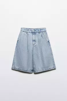 Шорты джинсовые со складками на поясе