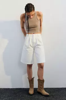 Шорты джинсовые со складками на поясе