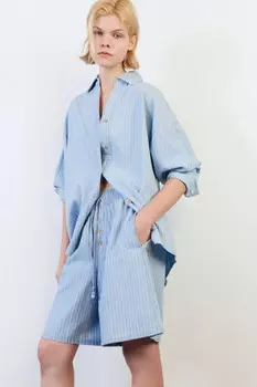 Шорты джинсовые свободные с поясом на завязках