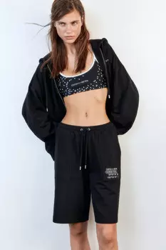 Шорты из футера с принтом-надписью