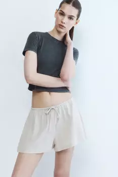 Шорты короткие льняные с поясом на завязках