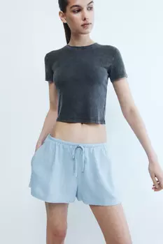 Шорты короткие льняные с поясом на завязках